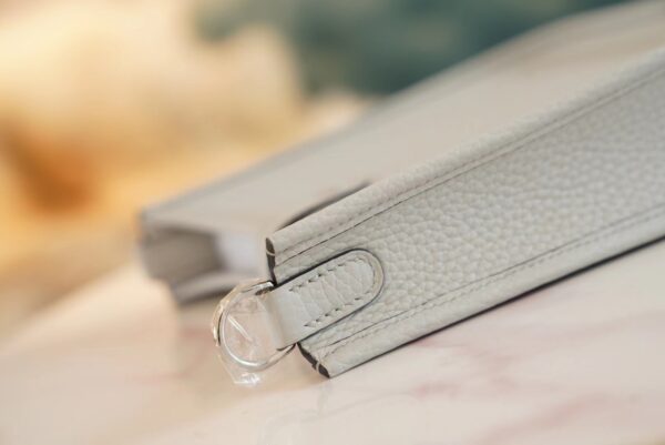 bb339bd05dfe51e Sale Hermes 08 Blue Brume Clemence Leather Mini Evelyne 16CM Silver Hardware