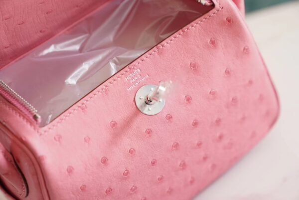 bb5783fedaac511 Wholesale Hermes Mini Lindy19CM L4 Rose Bubble South Africa KK Ostrich Silver Hardware