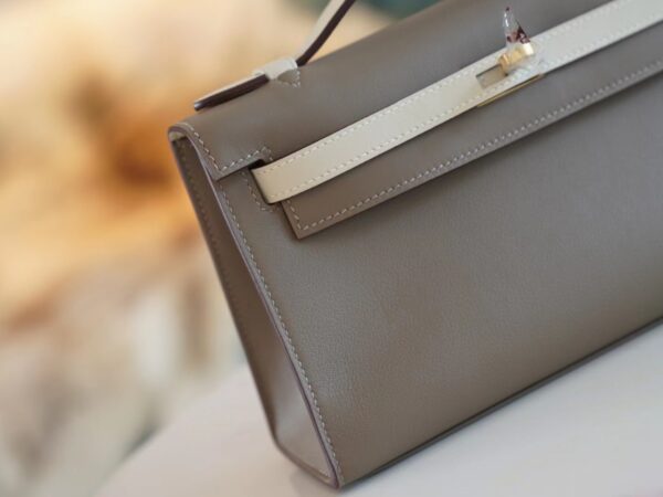 bbedee5cd79eeff Customize Hermes M8 Gris Asphalt & Nata Swift Leather Kelly Pochette22cm Clutch Bag