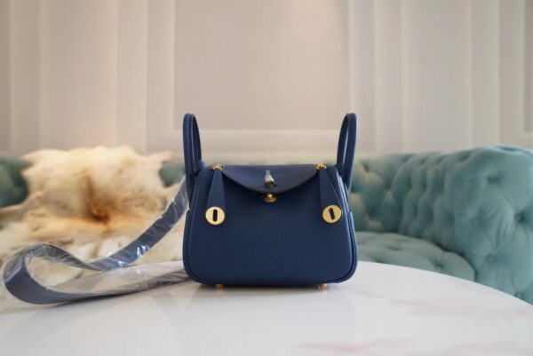 bc1370b582a7661-1 Fashion Hermes S4 Deep Blue Mini Lindy 19CM Clemence Leather Gold Hardware