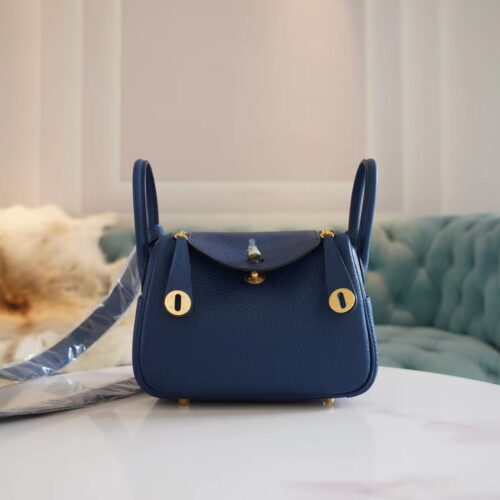 Fashion Hermes S4 Deep Blue Mini Lindy 19CM Clemence Leather Gold Hardware