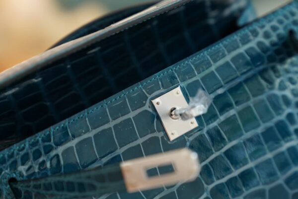 bc724fed9225234 Hermes Factory Kelly Pochette 22CM Shiny Alligator W0 Vert Bosphore Silver Hardware