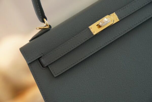 bd3fed3c8f16d4f Full Handmade Hermes CK63 Vert Amande Kelly 25CM Epsom Leather Gold Hardware