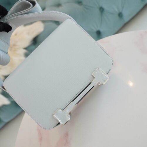 Hong Kong Hermes Geta 20CM Chevre Mysore T0 Blue Brume/ 10 Craie Inner Silver Hardware