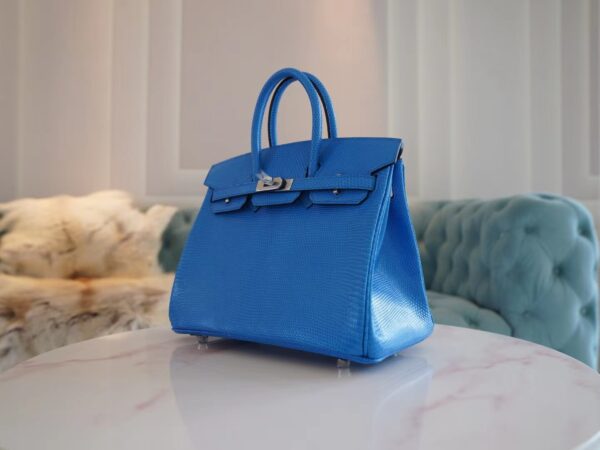 bdc1f58ca032624 God Factory Bags Hermes Lizard Leather Birkin 25CM 7W Blue Izmir Silver Hardware