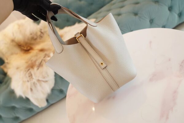 bdd94db7e0488e5 God Factory Bags Hermes C80 Gris Pearl Clemence Leather Picotin18CM Gold Hardware