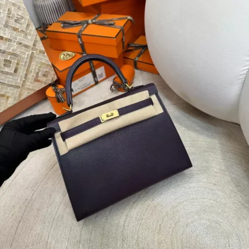 USA Los Angeles Kelly Sellier 25CM 59 Raisin Chevre Leather Gold Hardware