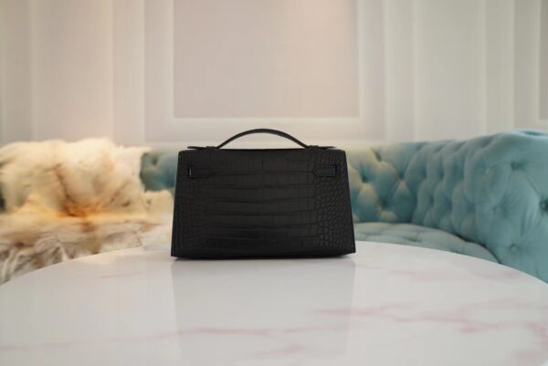 be3106d96db6c20 Hermes Shop Hermes Kelly Pochette 22CM Matte Alligator 89 Noir Silver Hardware