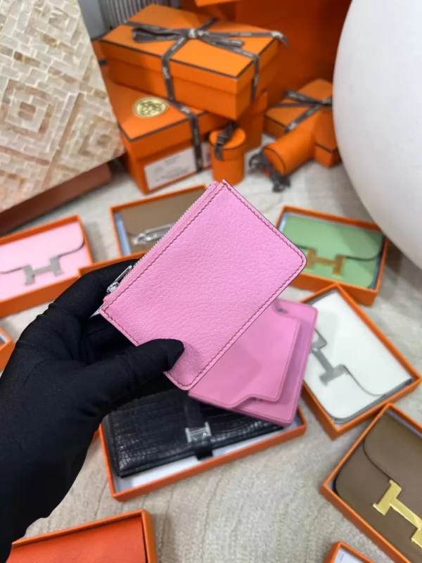 be33ab9c018bf78-jpg Qatar Doha Hermes Chevre Leather 5P Pink Roulis Slim Wallet Silver Hardware