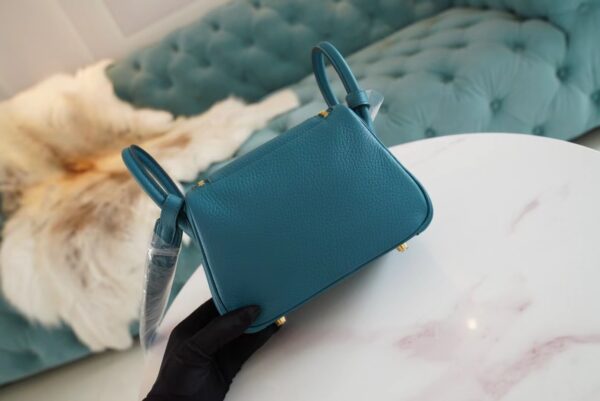befe8a6e9567e0d Full Handmade Hermes W0 Bosphore Clemence Leather Mini Lindy19CM Gold Hardware