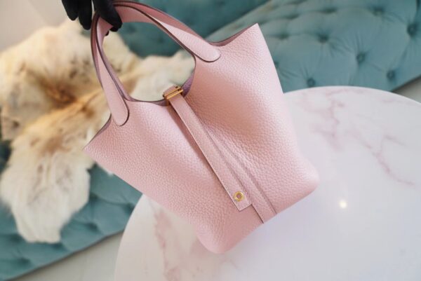 bf1c621436c00f0 God Factory Bags Hermes Rose Sakura Clemence Leather Picotin18CM Women’s Bag Gold Hardware