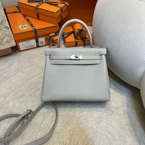 Hermes Togo Leather 80 Gris Pearl Kelly 25CM Silver Hardware