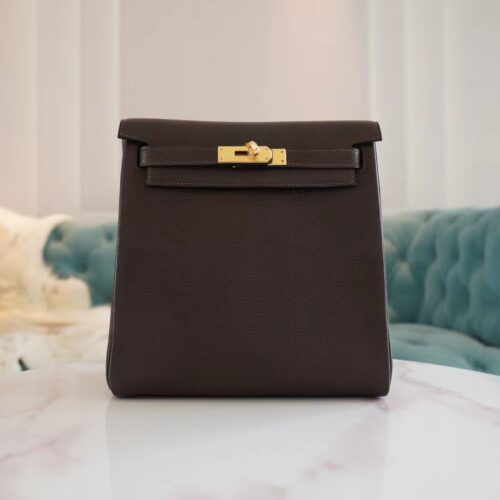 Full Handmade Hermes Kelly Ado 22cm Backpack 46 Ebene Barenia Faubourg Gold Hardware