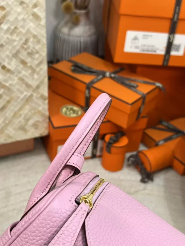 bfcddb0a2e470de-jpg New Arrival Hermes Clemence Leather X9 Mauve Sylvestre Mini Lindy 19CM Gold Hardware