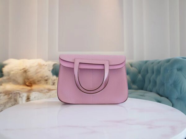 bfcfcbf53405407-1 Hand Stitch Hermes Halzan25CM Bag X9 Mauve Sylyestre Clemence Leather Silver Hardware