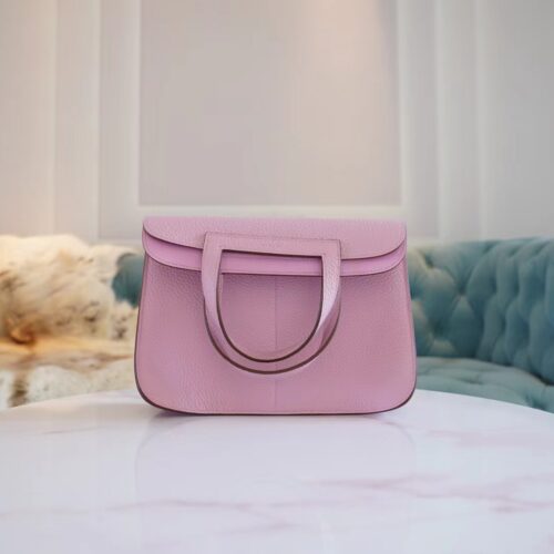 Hand Stitch Hermes Halzan25CM Bag X9 Mauve Sylyestre Clemence Leather Silver Hardware