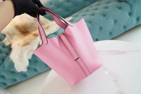 bff5d80006892e1 God Factory Bags Factory Hermes Picotin18CM Tote Bag 5P Rose Clemence Leather Silver Hardware