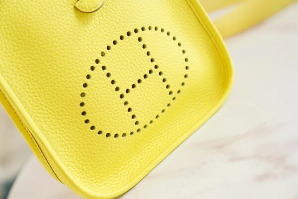 c0ee01576786d73 Full Handmade Hermes Mini Evelyne16CM 9R Lemon Yellow Clemence Leather Silver Hardware