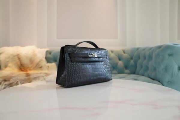 c12cb5a120a5a63 Hermes Shop Hermes Kelly Pochette 22CM Matte Alligator 89 Noir Silver Hardware