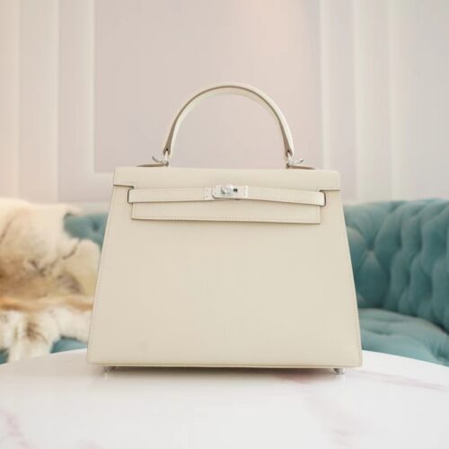 God Factory Bags Factory Hermes Kelly 25CM C10 Craie Epsom Leather Silver Hardware