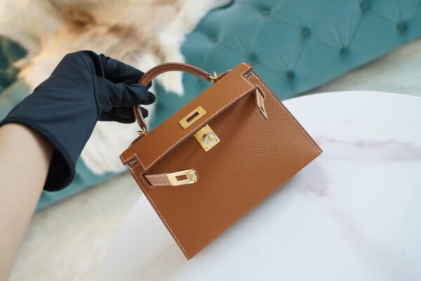 c15eea365a09230 Full Handmade Hermes Mini Kelly19CM CK37 Gold Epsom Leather Gold Hardware