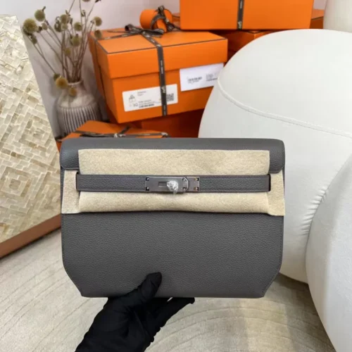 New Arrival 8F Etain Epsom Leather Kelly Depeches 25CM Silver Hardware