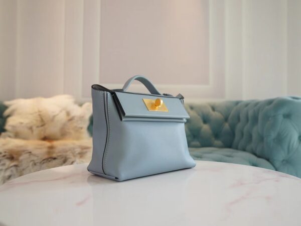 c2368c8c0aec582 New Hermes Evercolor Mini Kelly 2424 Blue Lin / Gris Mouette Inner Gold Hardware
