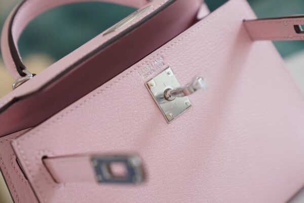 c2385b542fe97e5 Full Handmade Hermes Mini Kelly19CM 3Q Rose Sakura Chevre Leather Silver Hardware