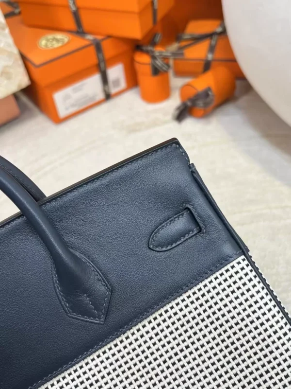 c2d80a5c5412242-jpg Full Handmade Caban Toil Canvas / Leather Birkin Bag 25CM Silver Hardware