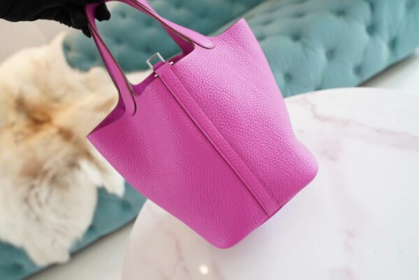 c418ebbdbf1fc66 New Arrival Hermes Picotin18CM Tote Bag 9I Magnolia Clemence Leather Silver Hardware
