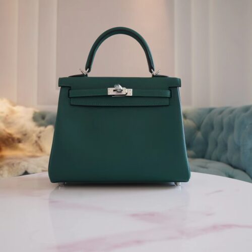 God Factory Bags Hermes Z6 Malachite Kelly 28CM Evercolor Leather Silver Hardware