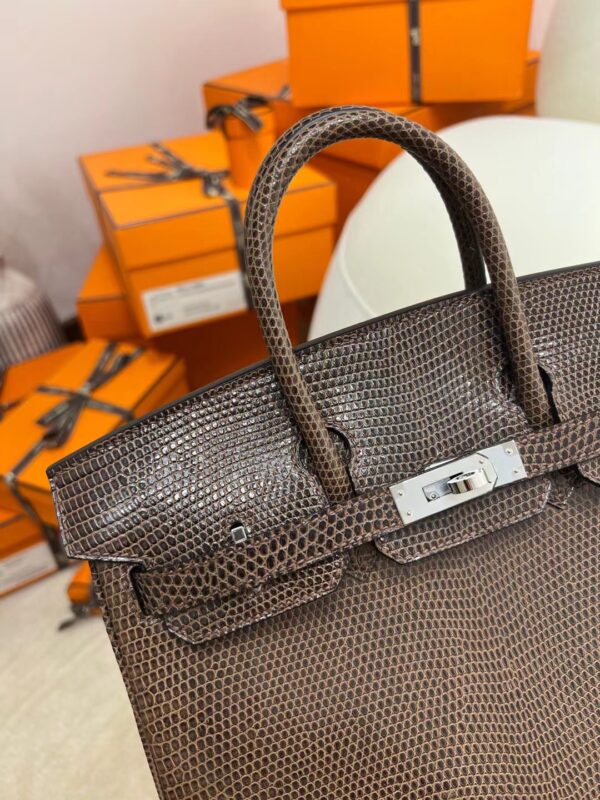 c5368e51319cd50 Full Handmade Hermes Birkin 25CM Lizard Leather Coffee Silver Hardware