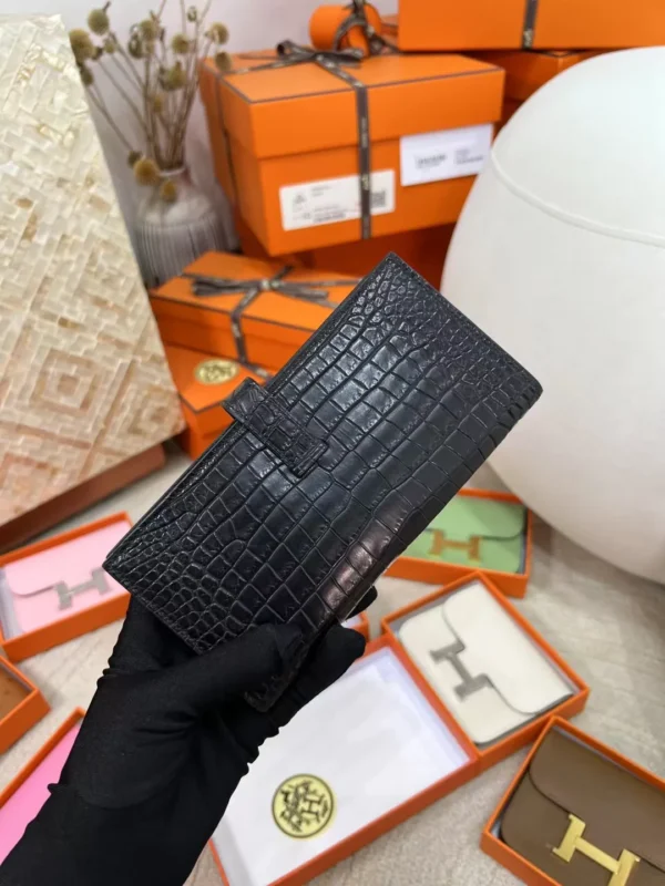 c5504a7c8f7d497-jpg New Hermes Matte Alligator Crocodile 89 Noir Long Bearn Wallet Silver Hardware