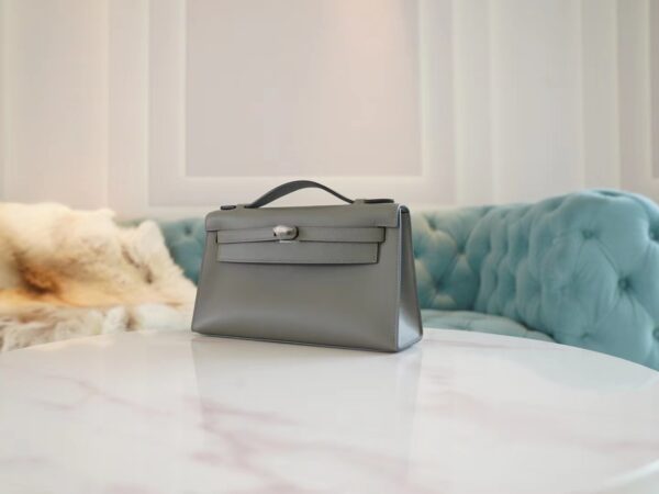 c572a5fbfddf056 God Factory Bags Factory Hermes 0L Gris Meyer Swift Leather Kelly Pochette22cm Silver Hardware