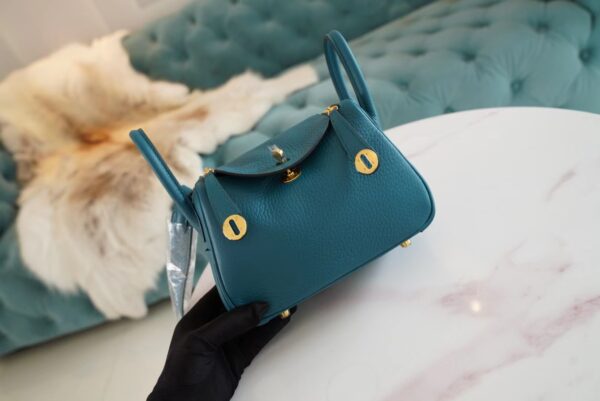 c5d2ba08056d1f5-1 Full Handmade Hermes W0 Bosphore Clemence Leather Mini Lindy19CM Gold Hardware
