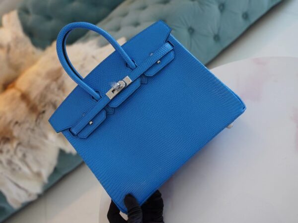 c6ec3774fd43eb7 God Factory Bags Hermes Lizard Leather Birkin 25CM 7W Blue Izmir Silver Hardware