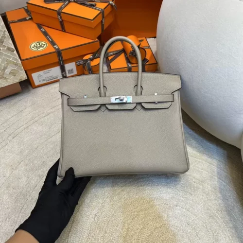 Handmade Hermes Togo Leather Birkin 25CM 81 Gris Tourterelle Silver Hardware