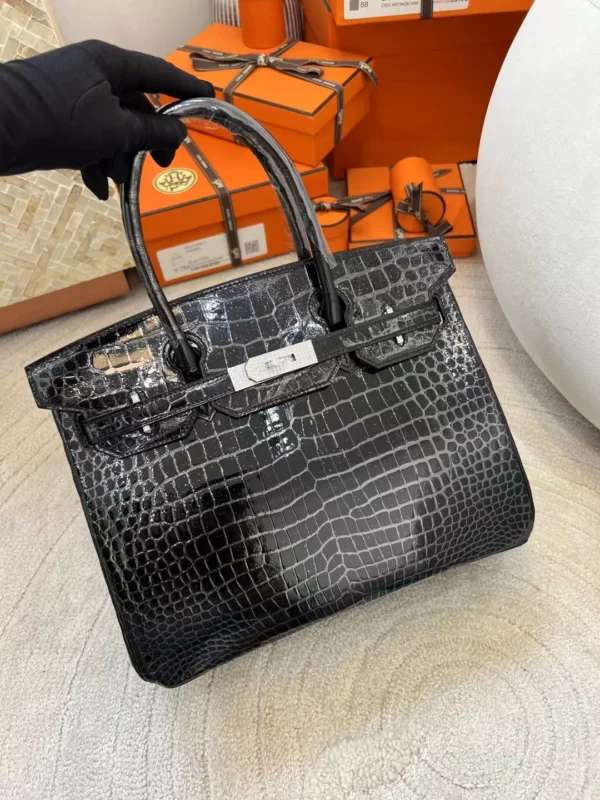 c78ea3d13f94332-jpg Hermes Boutique 89 Noir Birkin 30CM Shiny Porosus Crocodile Silver Hardware