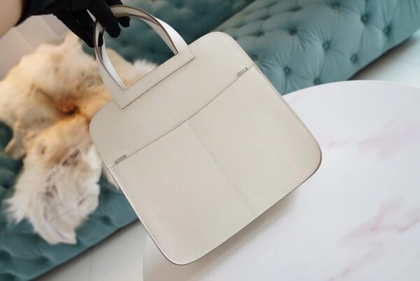 c88602302278c45 Full Handmade Hermes Halzan 25CM 01 Blanc Evercolor Leather Silver Hardware