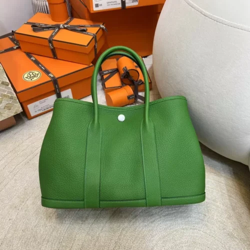 Hermes Boutique Garden Party 30CM A8 Vert Yucca Negonda Leather Silver Hardware