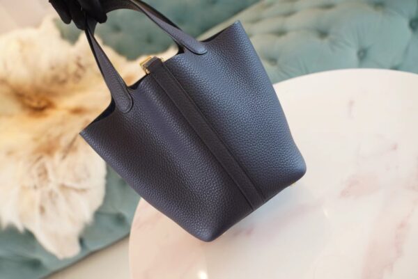 ca30360bf2cd273 Full Handmade Hermes Picotin Bag18CM Blue Nuit Clemence Leather Gold Hardware