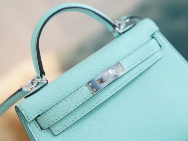 ca60caf14c6c8b1 Discount God Factory Bags Hermes Aqua Chevre Leather Mini kelly Two19CM Silver Hardware