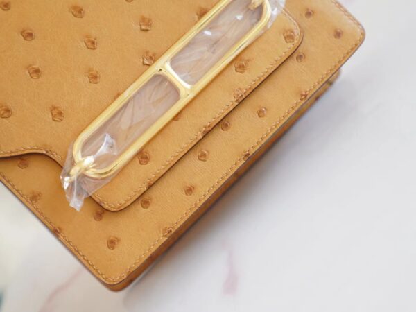caa7b27f390d3a3 New Hermes Roulis Mini18cm Tabac-Camel South Africa Ostrich Skin Gold Hardware
