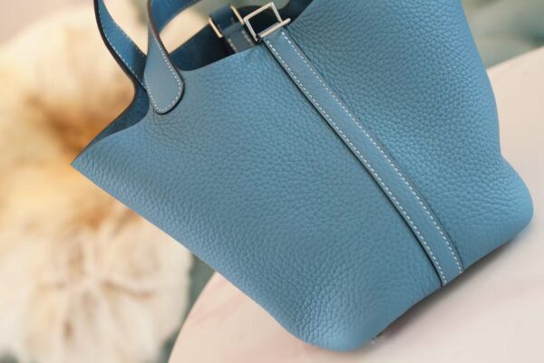 cb0425d8ac64562 God Factory Bags Factory Hermes 75 Blue Jean Clemence Leather Picotin18CM Silver Hardware
