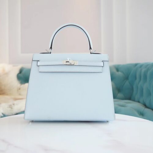 God Factory Bags Hermes Kelly Kelly 25CM T0 Blue Brume Epsom Leather Gold/Silver Hardware