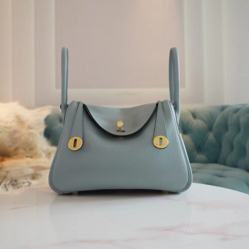 God Factory Bags Hermes J7 Blue Lin Clemence Lindy 26CM Shoulder Bag Gold Hardware