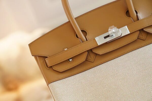 cbd77a6cc56ef1b-1 New Arrival Hermes Beige Canvas/2S Sesame Leather Birkin30CM Silver Hardware