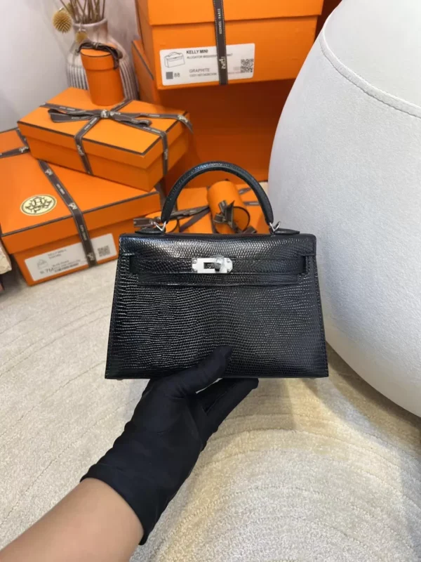 cbe190ac92efd74-jpg-1 Hong Kong Hermes Lizard Leather Mini Kelly 19CM 89 Noir Silver Hardware