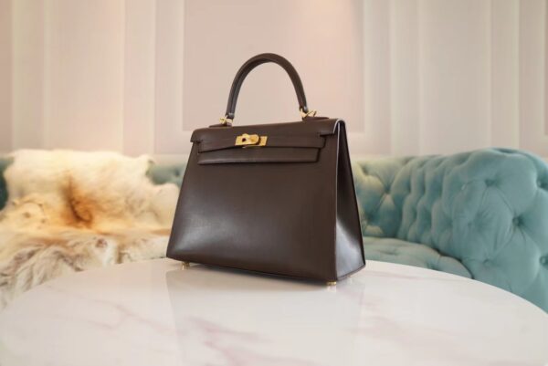 cc3a9a770f657d4 Full Handmade Hermes 46 Ebene Barenia Leather Kelly Bag25CM Gold Hardware