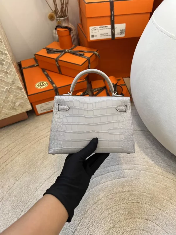 cc5ff1a75cb14d4-jpg Handmade Hermes Mini Kelly 19CM Matte Alligator 80 Gris Pearl Silver Hardware